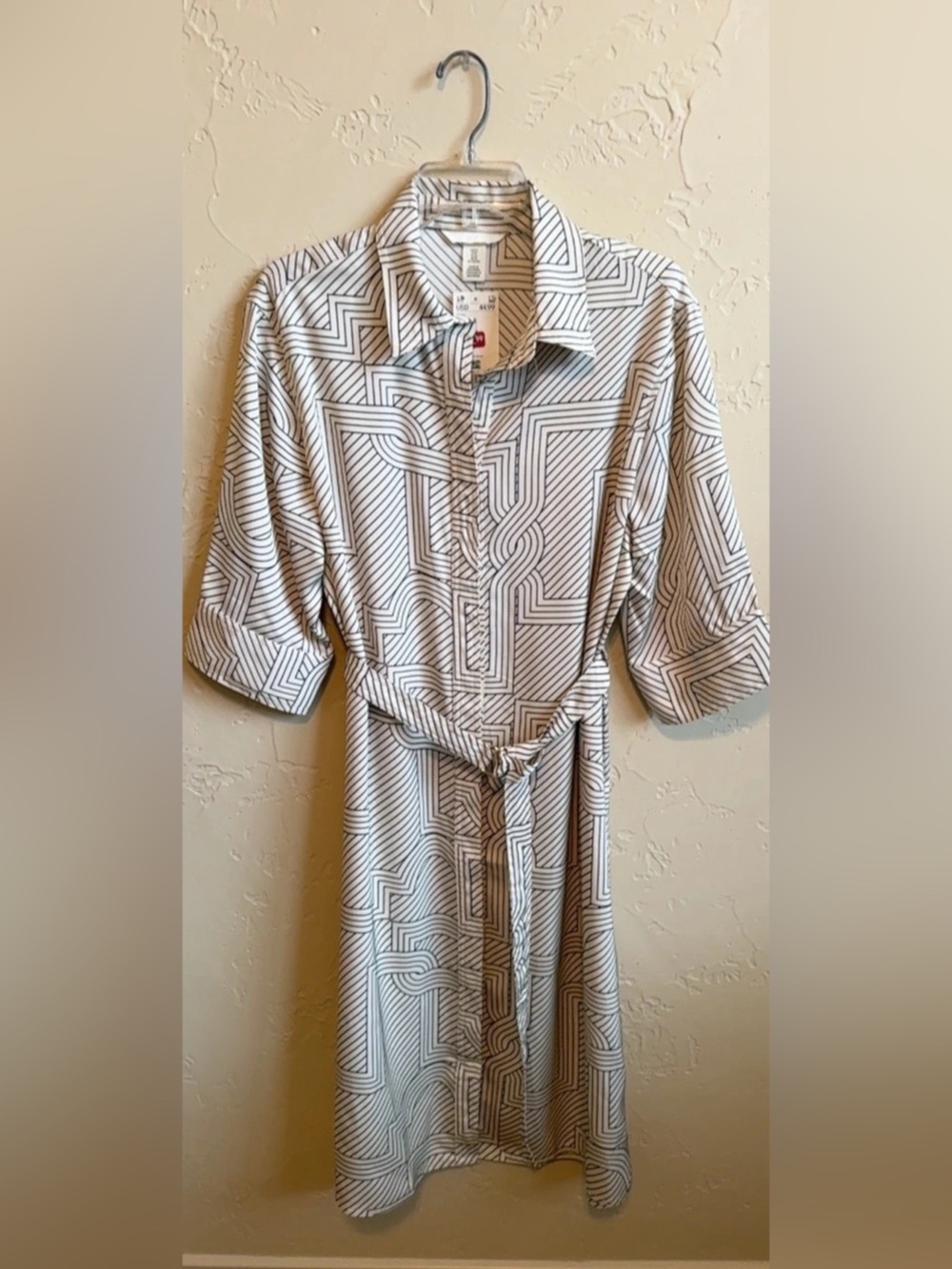 H&M Geometric Shirt Dress in White & Black Size Medium NWT